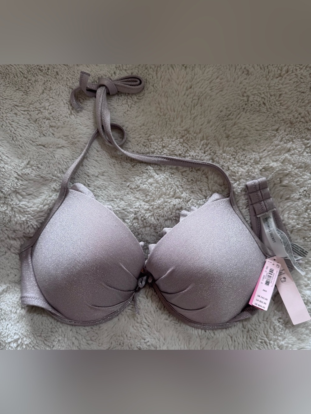 Victoria’s Secret purple/grey glitter ruffle bikini top 36D